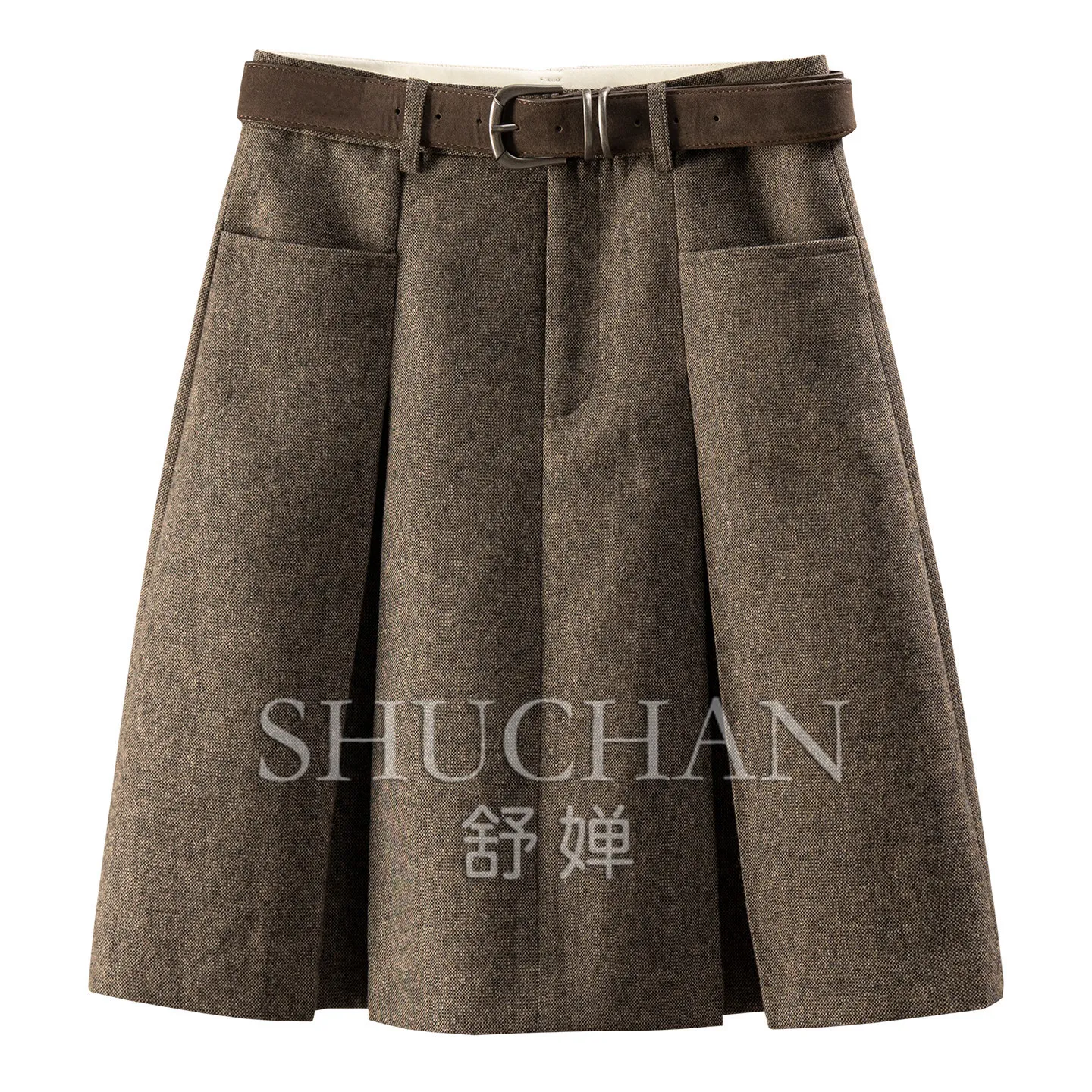 Wool Blend Skirt Women Winter Retro Fashion High Waist A-shaped Woolen Skirt E389 Pantalones De Mujer