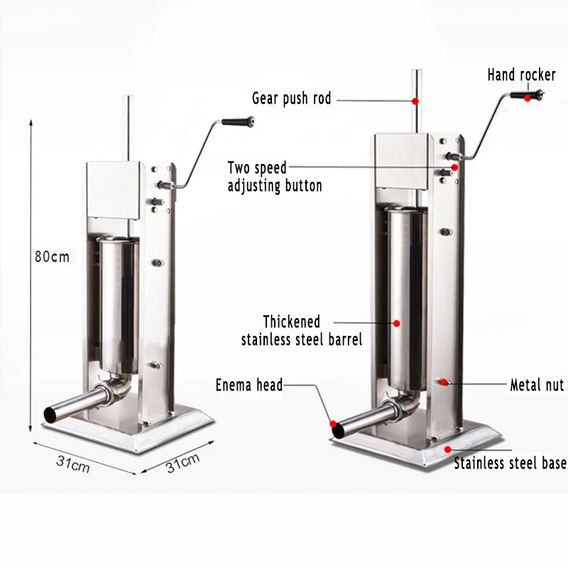 CarrieLin Household Enema Machine Vertical Stainless Steel Enema Machine, Commercial Manual Sausage Machine, Hand-Cranked