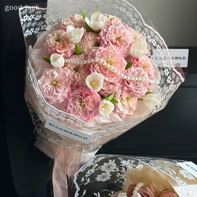 Papel de embrulho de flores transparente, 20 peças, renda, papel de embalagem de flores, à prova d'água, buquê de presente transparente, suprimentos de embalagem decorativa