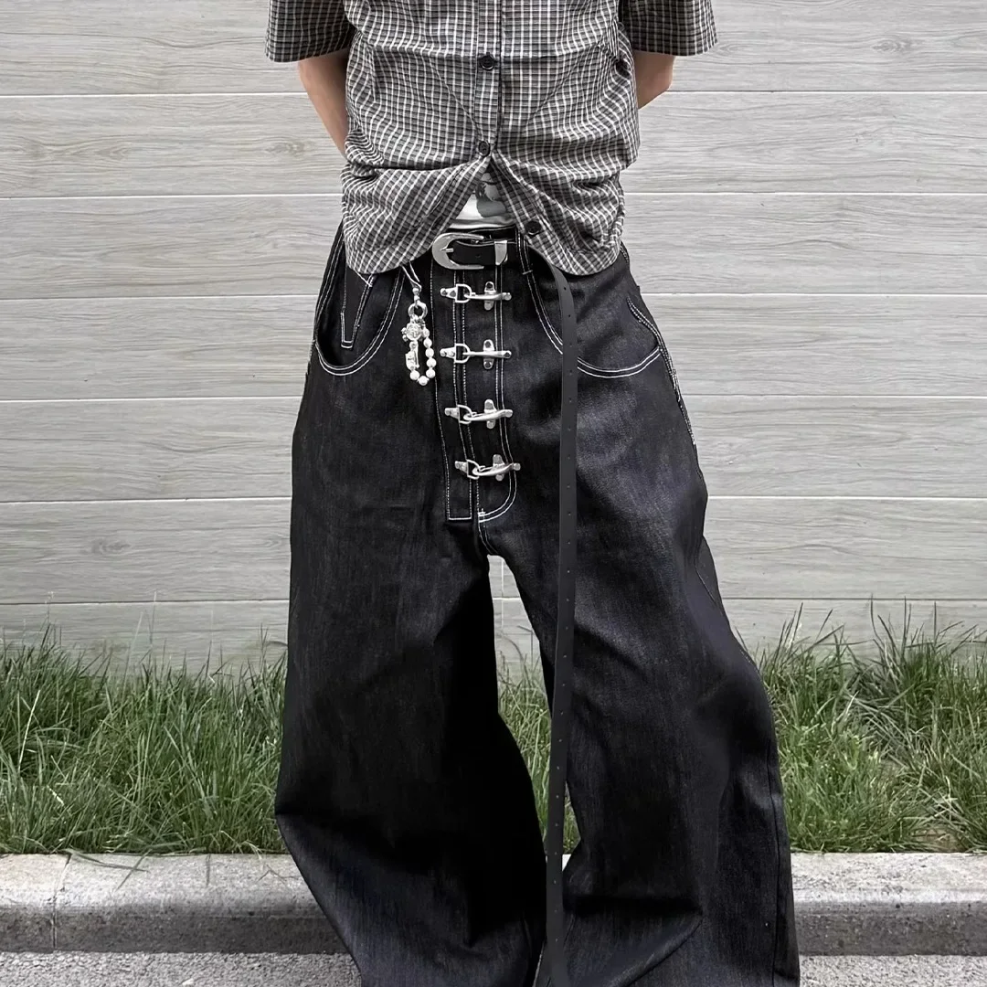 الأمريكية الرجعية الطائرات مشبك تصميم الدنيم الأصلي الثور سكين الجينز فضفاض السراويل الطويلة للرجال والنساء صورة ظلية فضفاضة