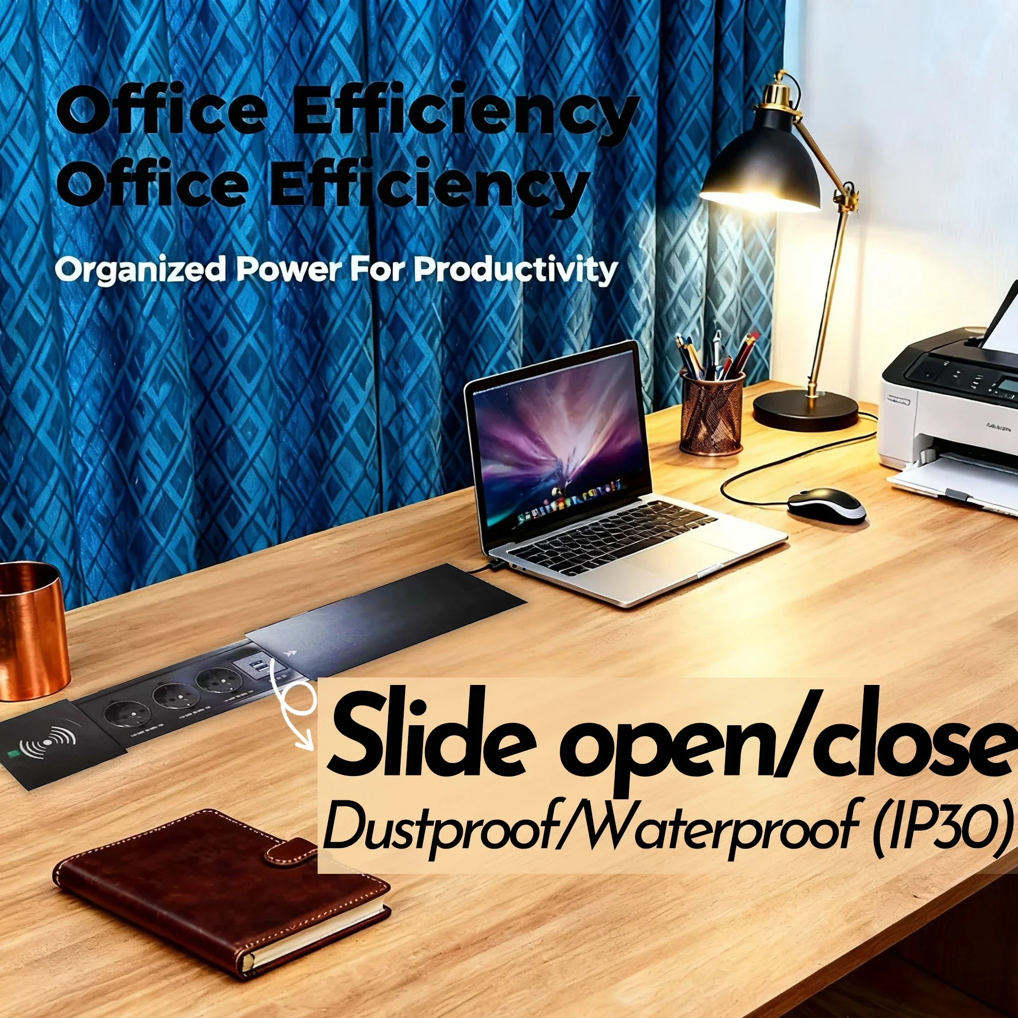 Table Hidden Socket Embedded 2 3 Outlets with 2 USB RJ45 CAT6 Wireless Charge EU KR Multi Plug 10A 110~250V 2600W Black Socket