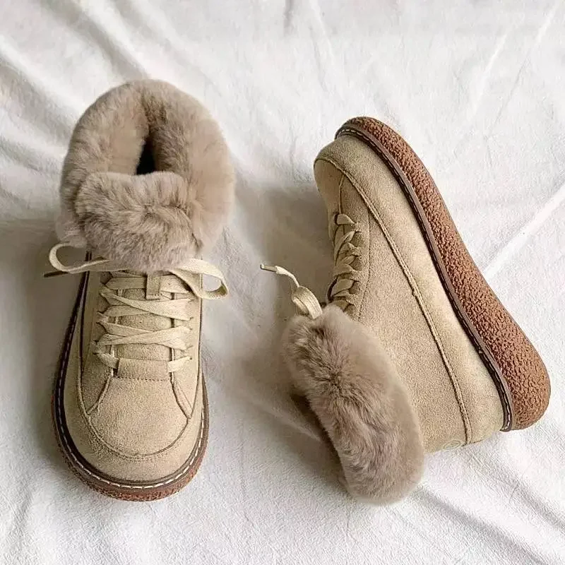 

Fashionable Suede Warm Plush Women's Boots Winter Plush and Thickened Round Lace Up Snow Boots Women Shoes