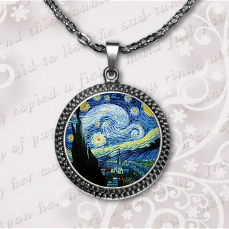 The Starry Night Pendant Van Gogh The Starry Night Necklace Glass art photo Pendant Necklace art gift for her or him HZ1