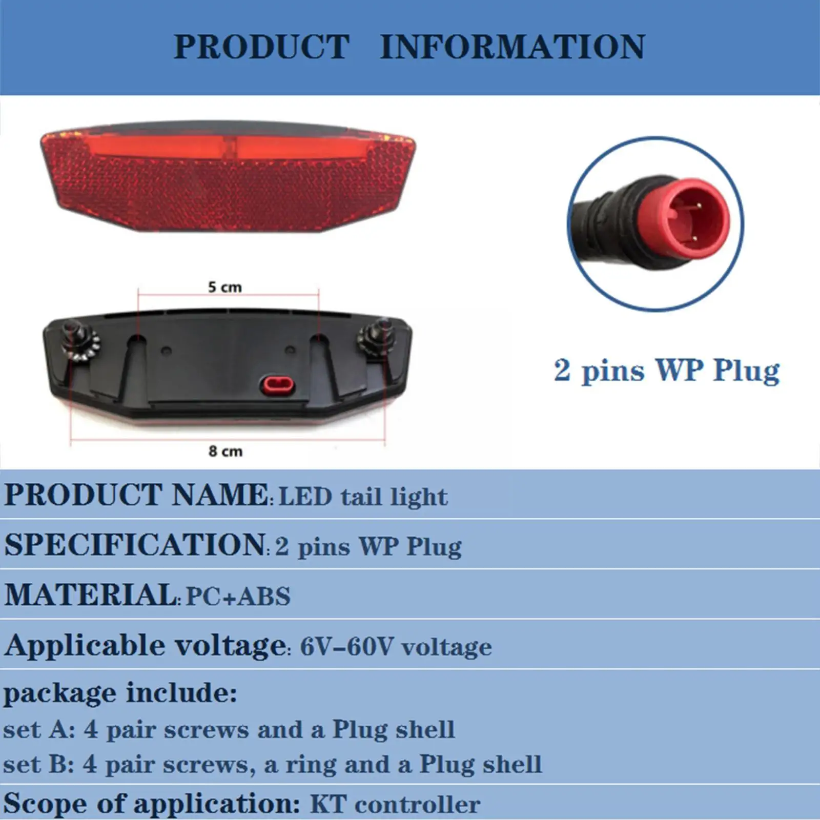 Ebike Accessories 6-60V Bicycle Rear Tail Light Cycling Lamp Bicycle Light Electric Bicycle Safety Warning Ebike Tail L3U9