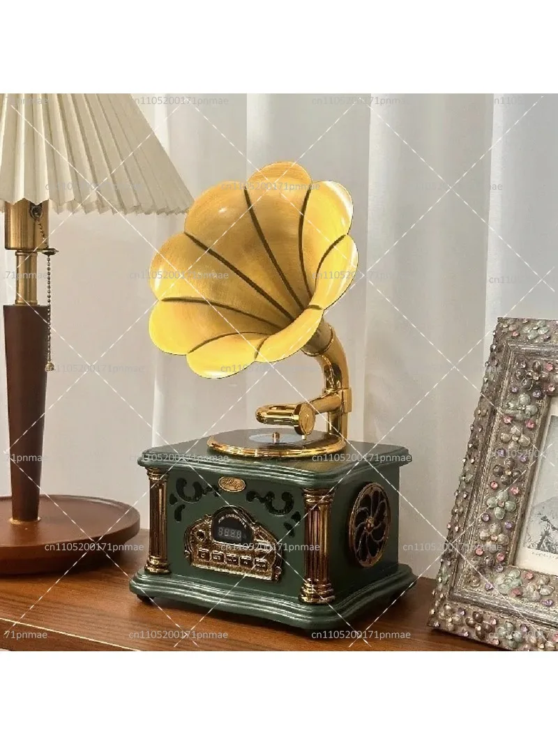 Retro Mini Phonograph Bluetooth Speaker, Vintage Living Room Decor Ornament, Creative Home Gift for Music Lovers