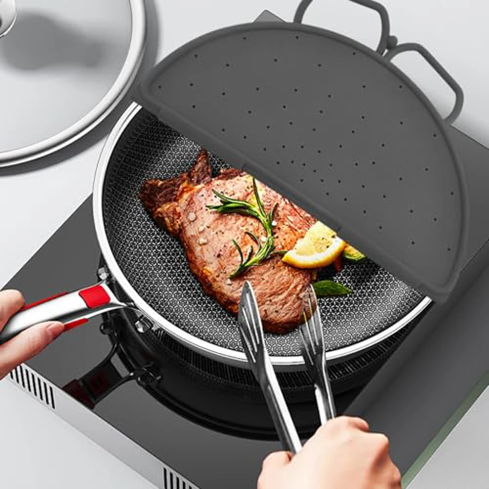 

1PC Kitchen Pan Splash Guard 30x30x1cm Foldable Silicone Frying Pan Splash Guard With Handle Easy Clean & Heat Kitchen Tools