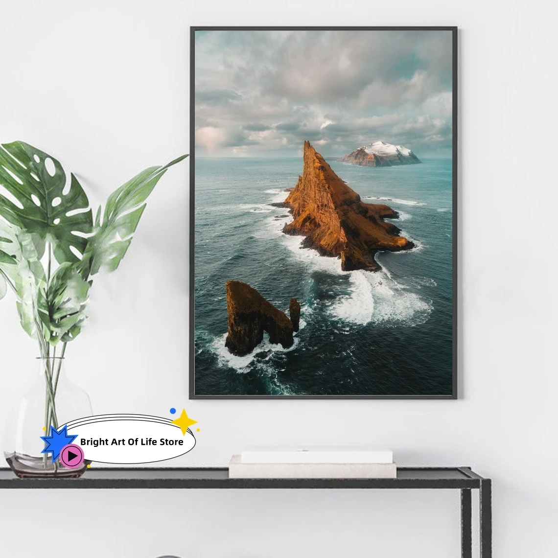 Faroe Island Drangarnir Wall Art Print, Landscape Photo Poster, Unique Rock Formation In The Ocean