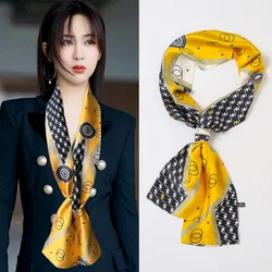 Luxury Design Print Silk Ribbon Scarf Women Soft Satin Hair Bag Scarf Foulard Skinny Scarves Female Neckerchief Headband