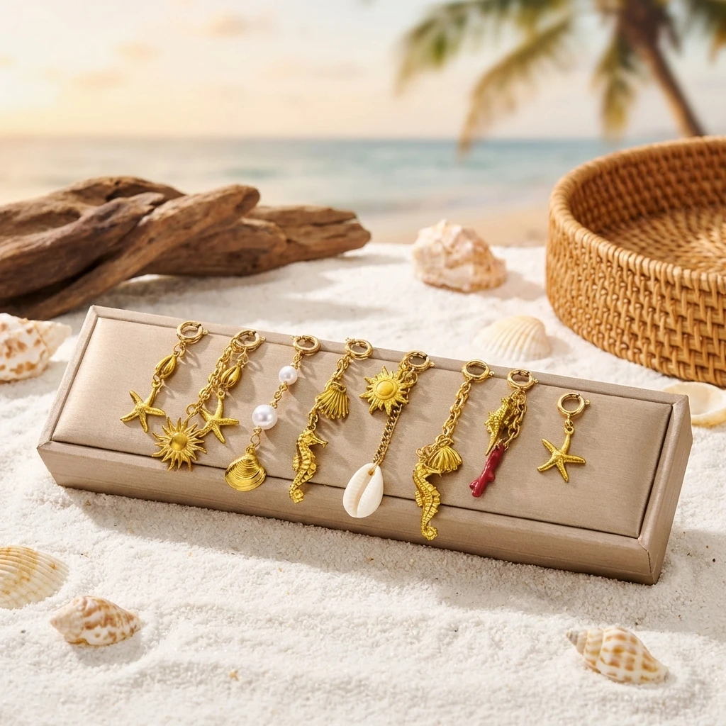 Edelstahl Muschel Seestern Bikini-Verschluss für Damen Kreativer Sonnen-Seepferdchen-Anhänger Bikini Bademode Körperschmuck – Detail 5