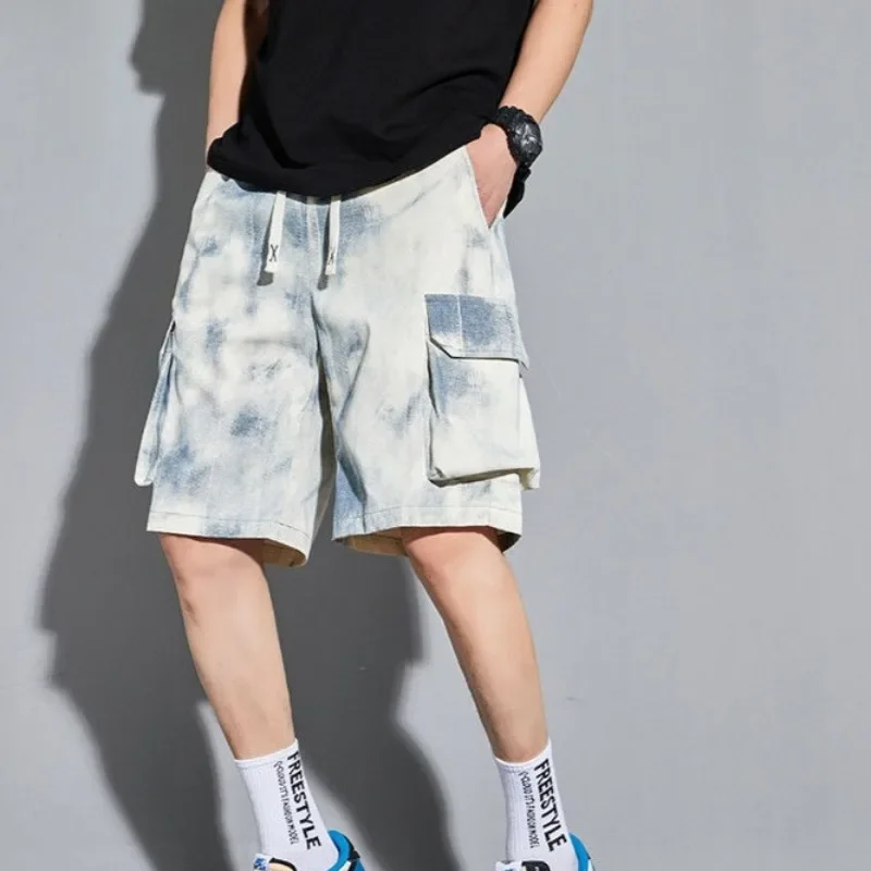 

Short Pants for Men with Pockets Over Knee Draw String Elastic Waist Mens Cargo Shorts Baggy Loose Wide Casual Comfortable Y2k