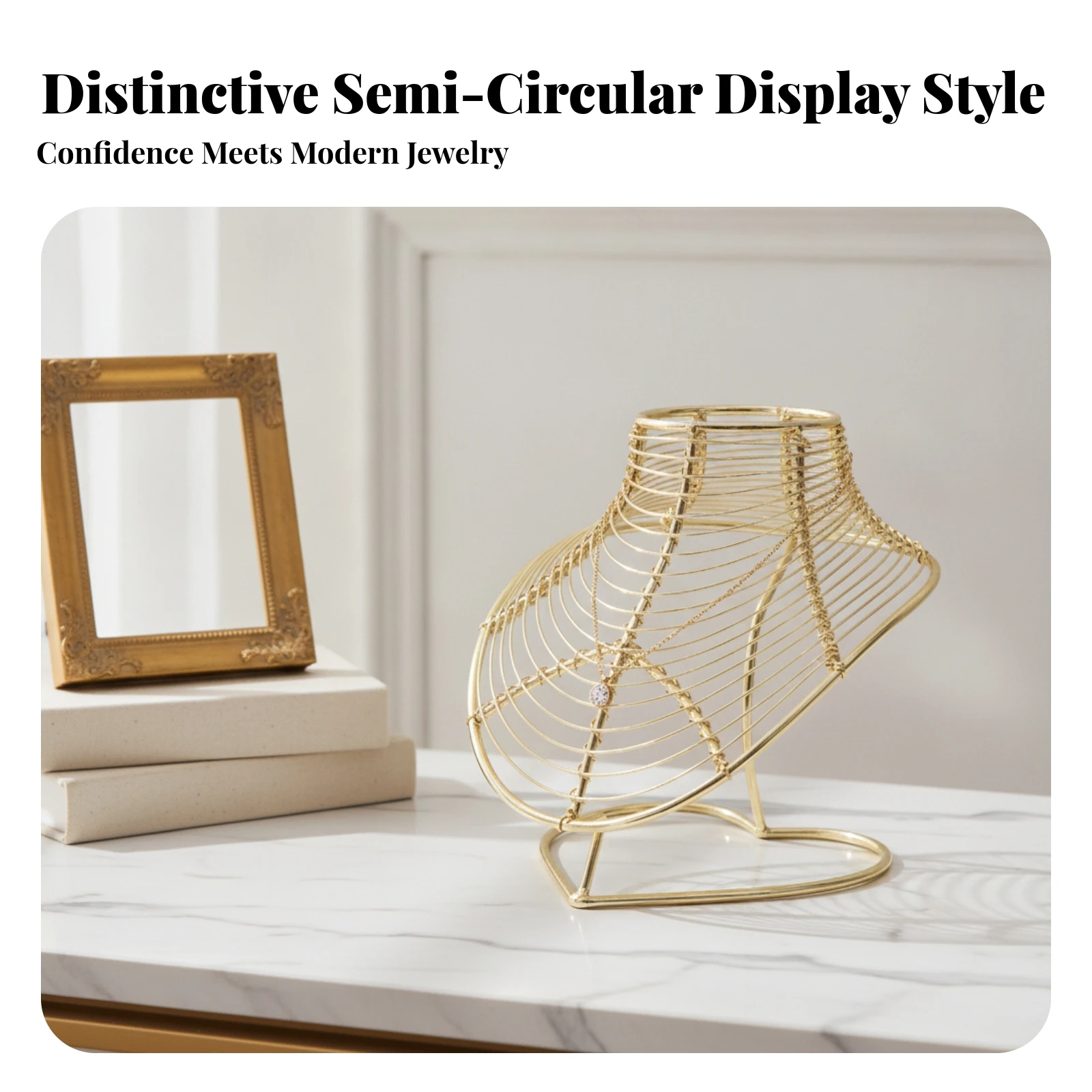 

Neck Bust Display Stand Curved Supports Wire Necklace Display Stand Looped Base Cylindrical Top