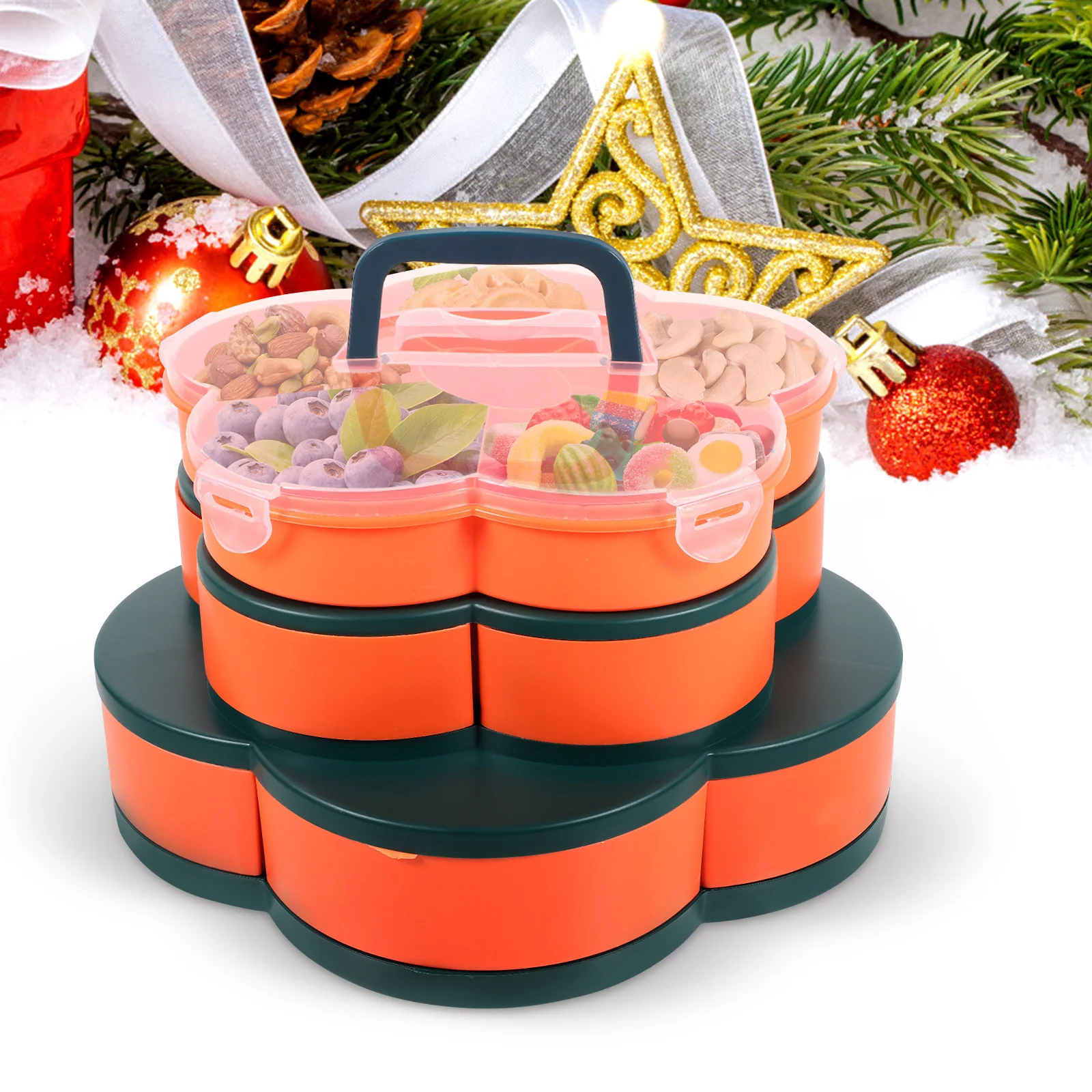 

1pc Three-Layer Snack Box Flower Shaped Compartment Candy Container Dried Fruit Storage Tray Party Supplies Kitchen Bar Tool