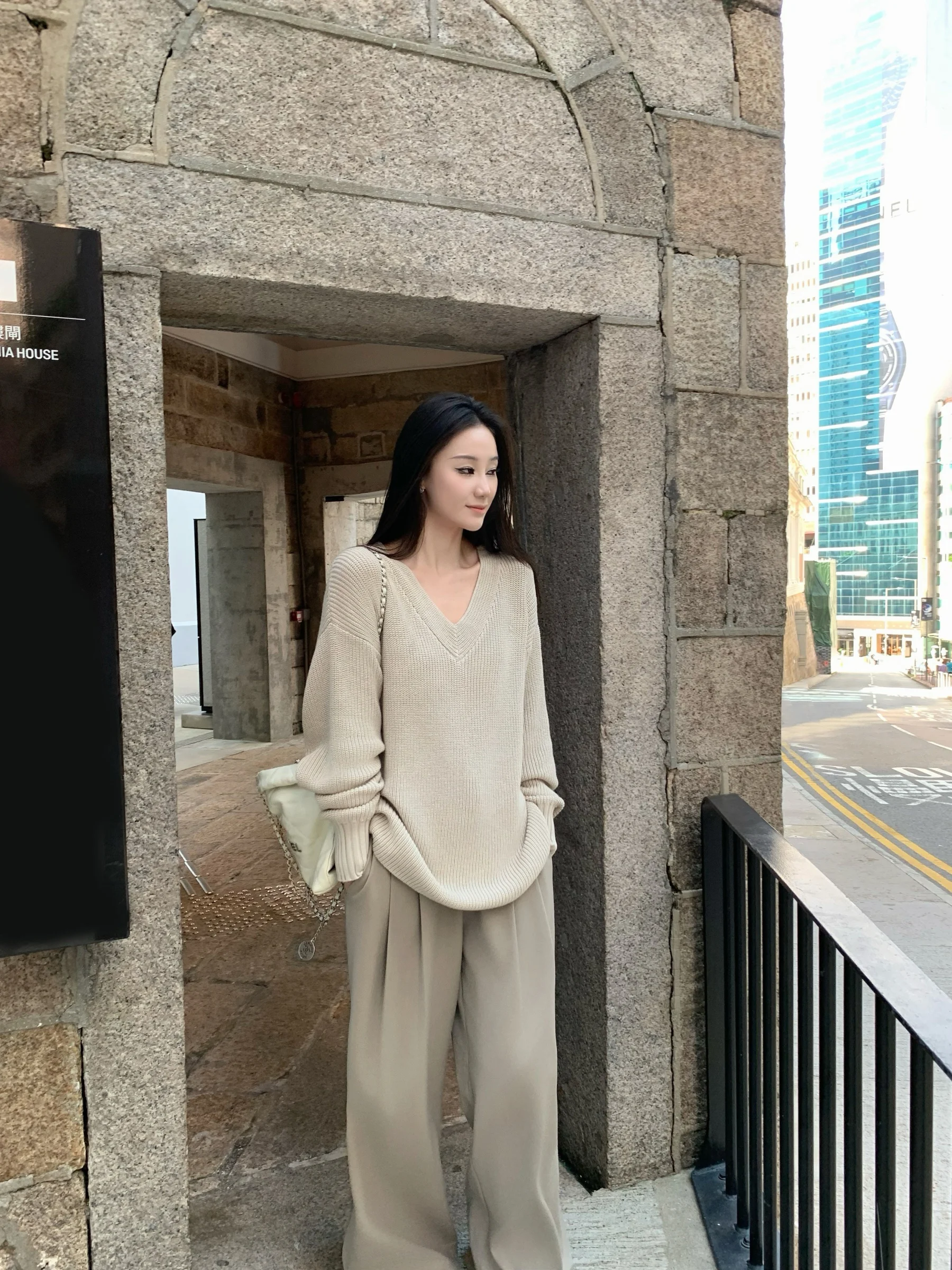 

Винтажный вязаный свитер 5werkwen с V-образным вырезом, приталенный, с длинными рукавами, повседневный, для женщин, верхняя одежда, базовый слой, стандартный крой, трикотаж