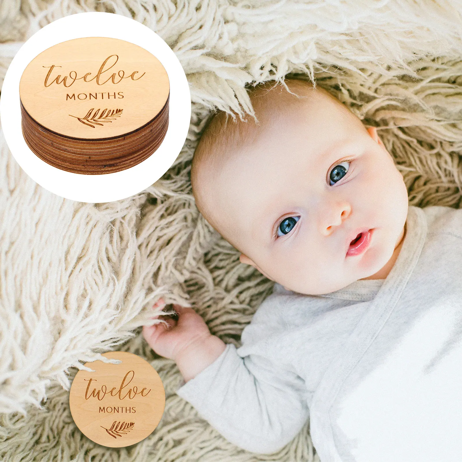 

12 Pcs Growth Commemorative Cards Wood Discs Baby First Year Memory Newborn Photography Accessories Wood