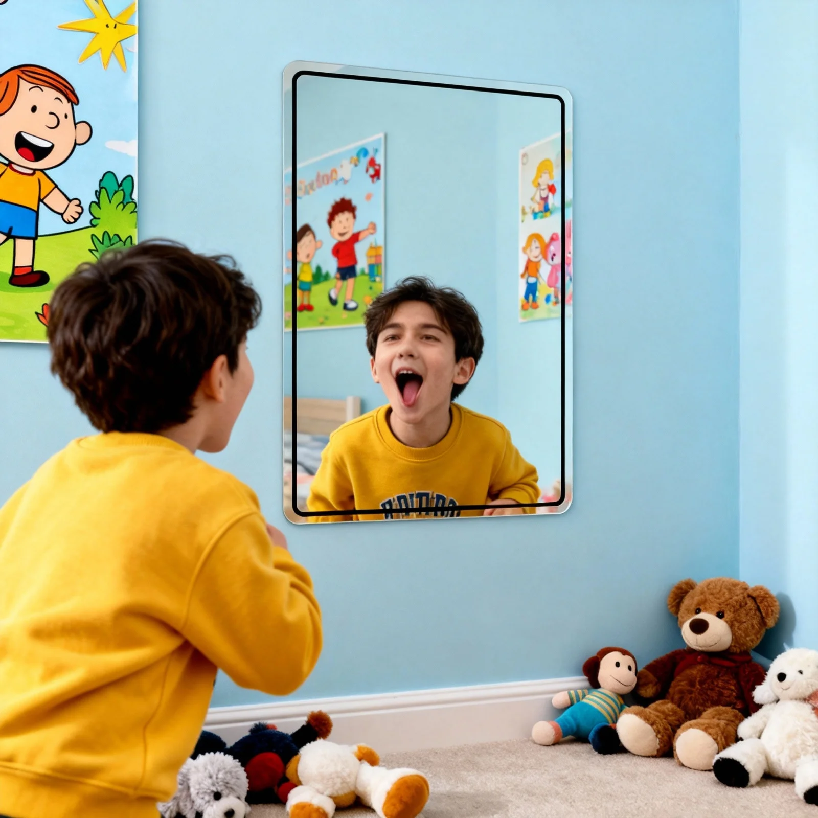 

20x20cm Self Adhesive Acrylic Mirror Sheet Clear Shatterproof No Drill Installation DIY Decorative Wall Sticker for Bathroom