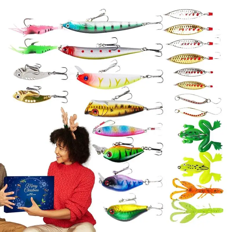 Advent Calendar Fishing Lures 2024 Countdown Lake Fishing Tackle Kit Box Freshwater Trout Lures Kit For Attracting Big Bass