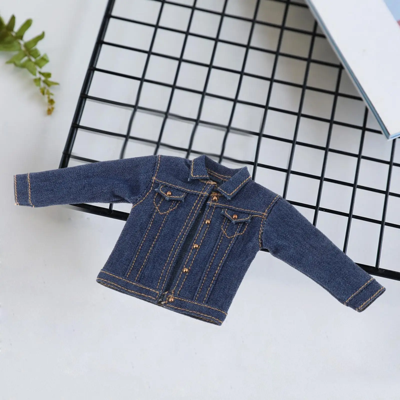 1/12 männliche Jeans jacke, Miniatur kostüm, hand gefertigte Puppen kleidung für 6"