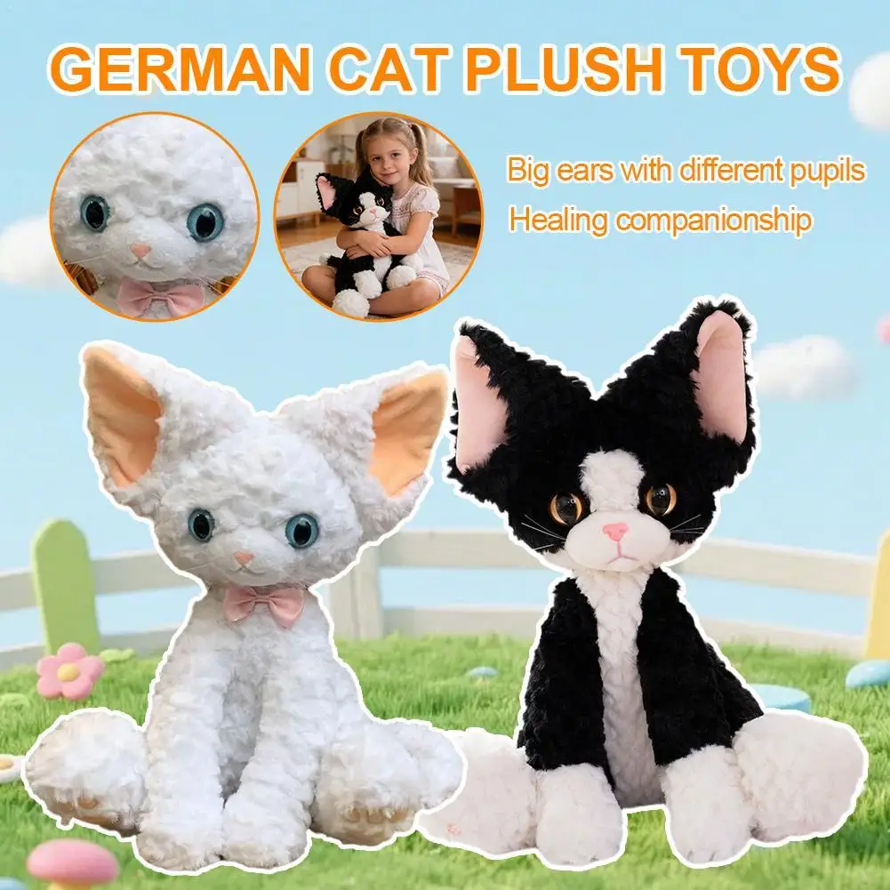 

Плюшевая игрушка-кошка с кудрявыми волосами 40 см - Милая мягкая кукла-котенок с большими ушами и реалистичными глазами, подушка-компаньон для сна и декора комнаты