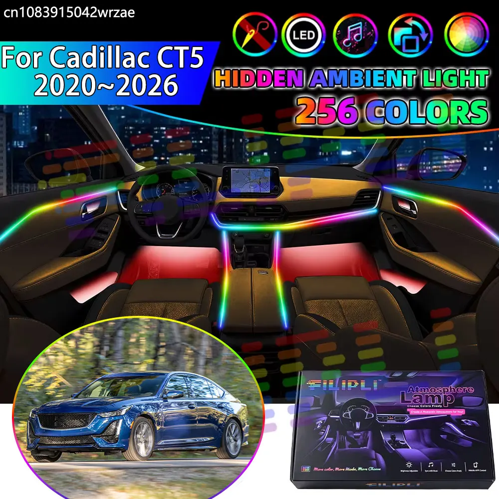 For Cadillac CT5 2020~2026 2021 2022 RGB Car Interior Ambient Lights Strips Breathing Lighting Kit App Control LED strips Auto