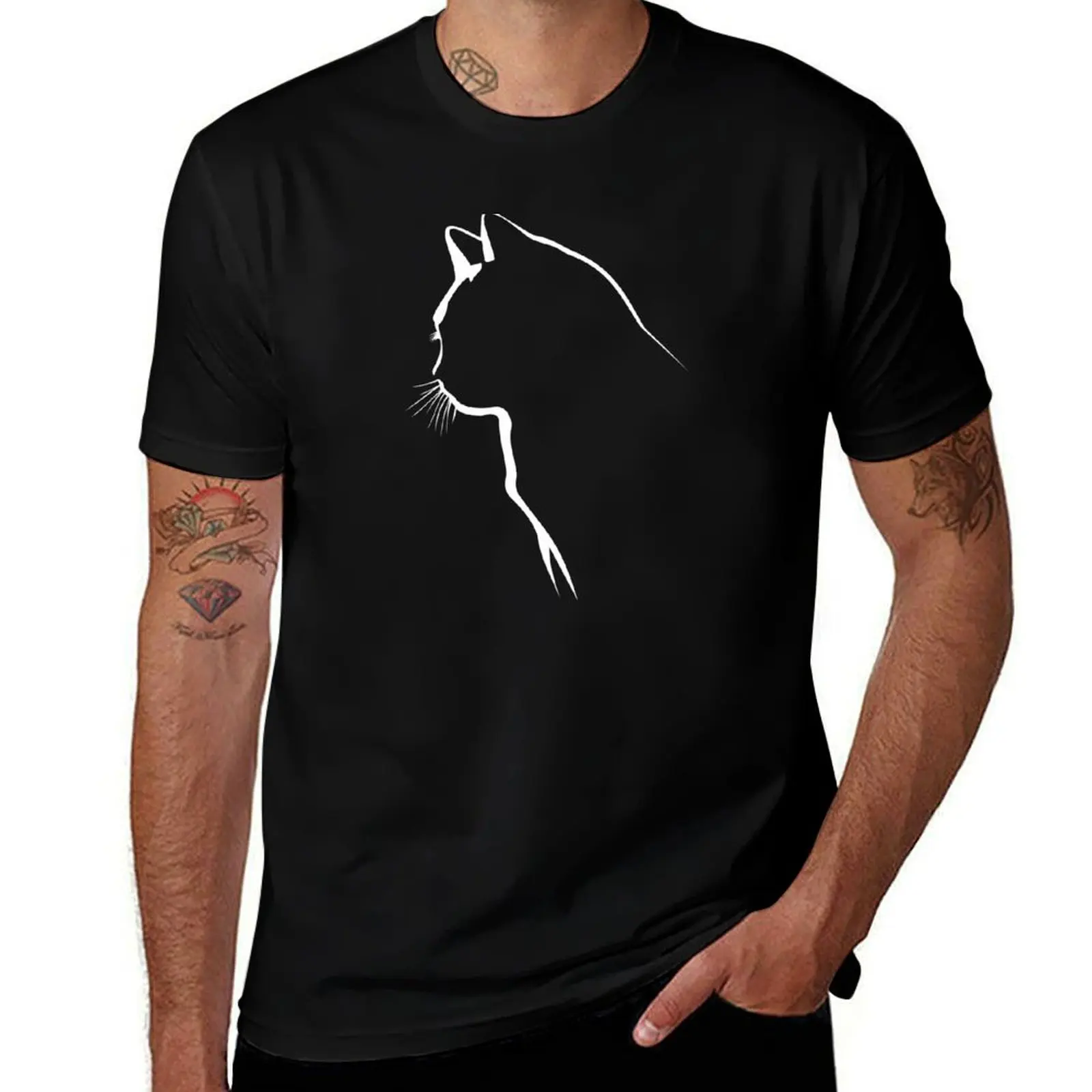 Cat outline T-Shirt funny t shirts cotton t shirts cotton 100% man tshirt T-shirt