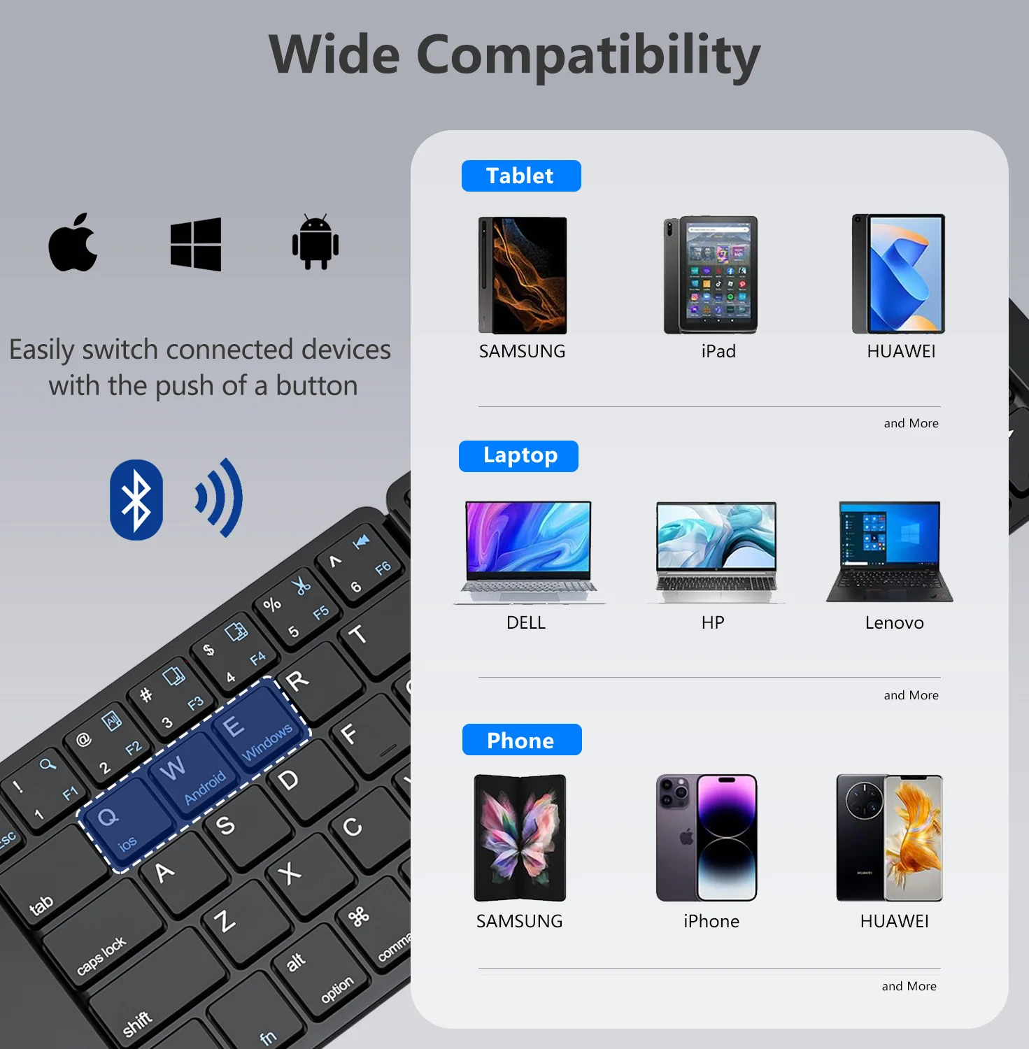 Mini Folding Wireless Keyboards Portable Rechargeable Keyboard Silm Foldable Bluetooth Keyboard for Travel Computer PC iPad