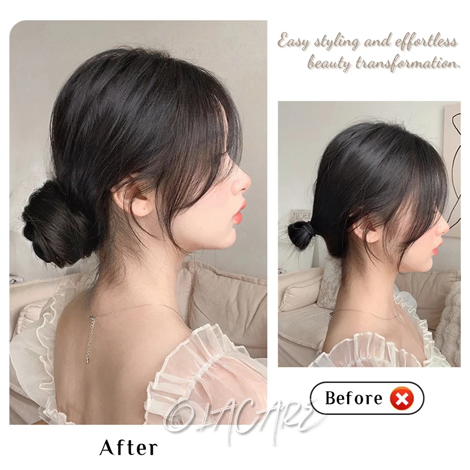 Rambut sintetis Bun keriting lurus wanita, hiasan rambut cepol berantakan, pita rambut Updo elastis untuk wanita, Volume pinggiran palsu