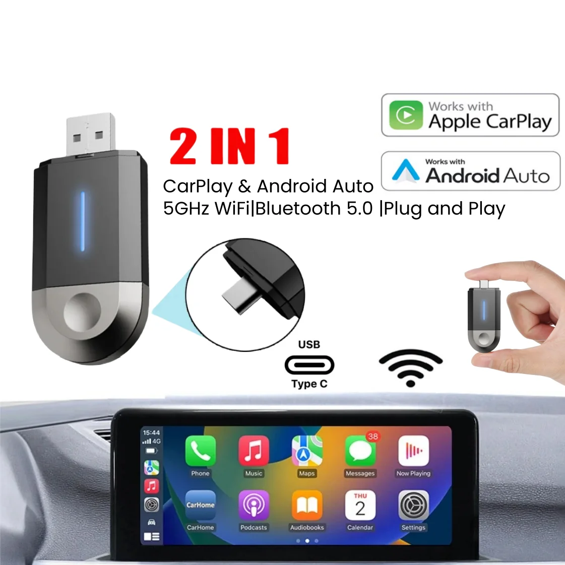 Phoebus Link 2 в 1 Мини Carplay беспроводной адаптер бесшовная интеграция Android авто для Apple USB Type-C Dongle в универсальном автомобиле