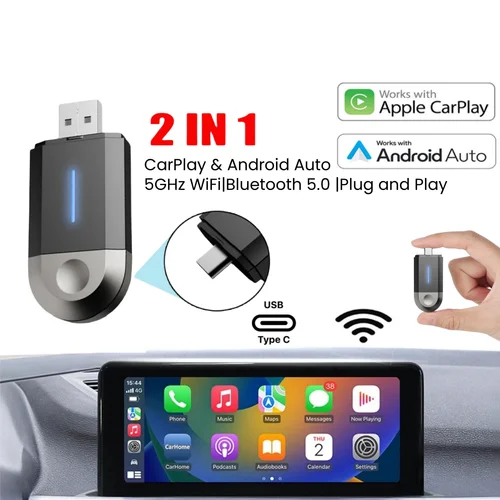Imagen 1 del producto Phoebus Link 2 en 1 Mini adaptador inalámbrico Carplay integración perfecta Android Auto para Apple USB tipo C Dongle en coche Universal