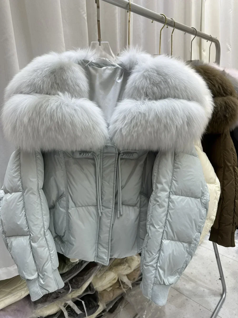 Big Real Fox Fur Collar Outerwear Women Natural Thick Warm Duck Down Coat Short Streetwear Loose 2024 Winter Fur Jacket