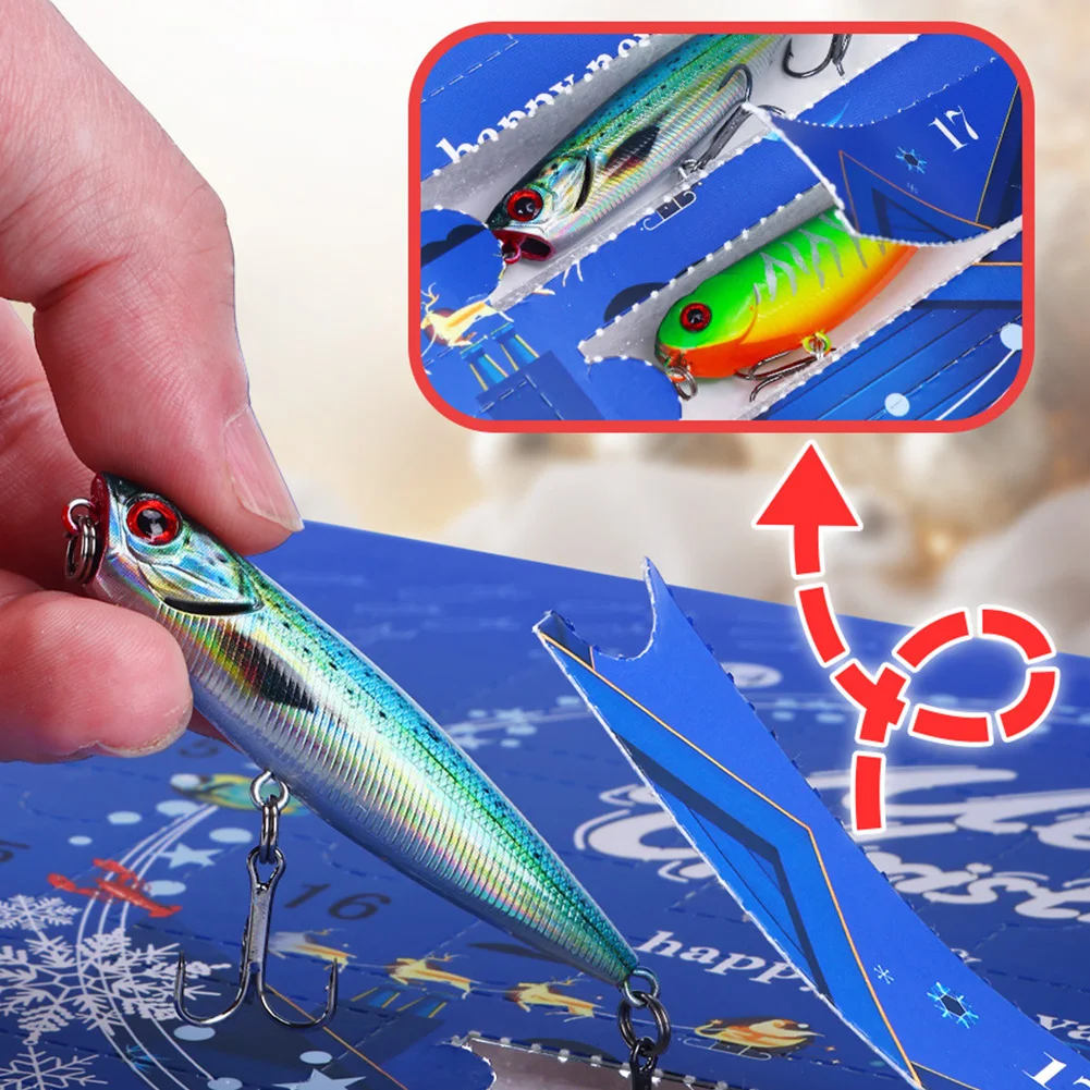 Christmas Fishing Lures Set Advent Calendar 24 Days Fishing Tackle Countdown Calendar Box Festival Theme Gift for Fishing Lovers