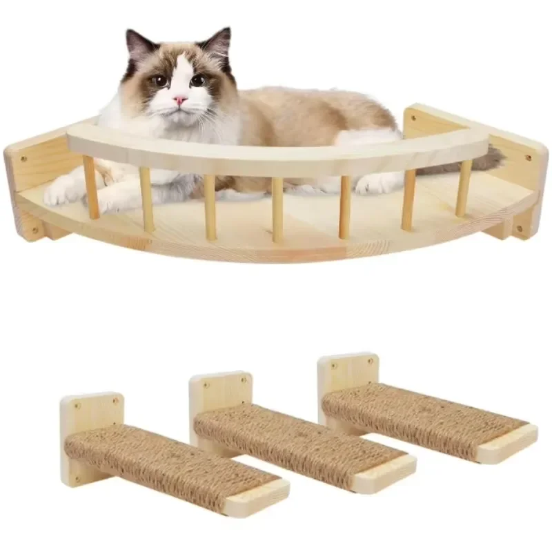 Customizable Modern Luxury Eco Friendly Cat Tree Tower Wall Mounted Wood Climbing Frame for Indoor Use Various Sizes Colors