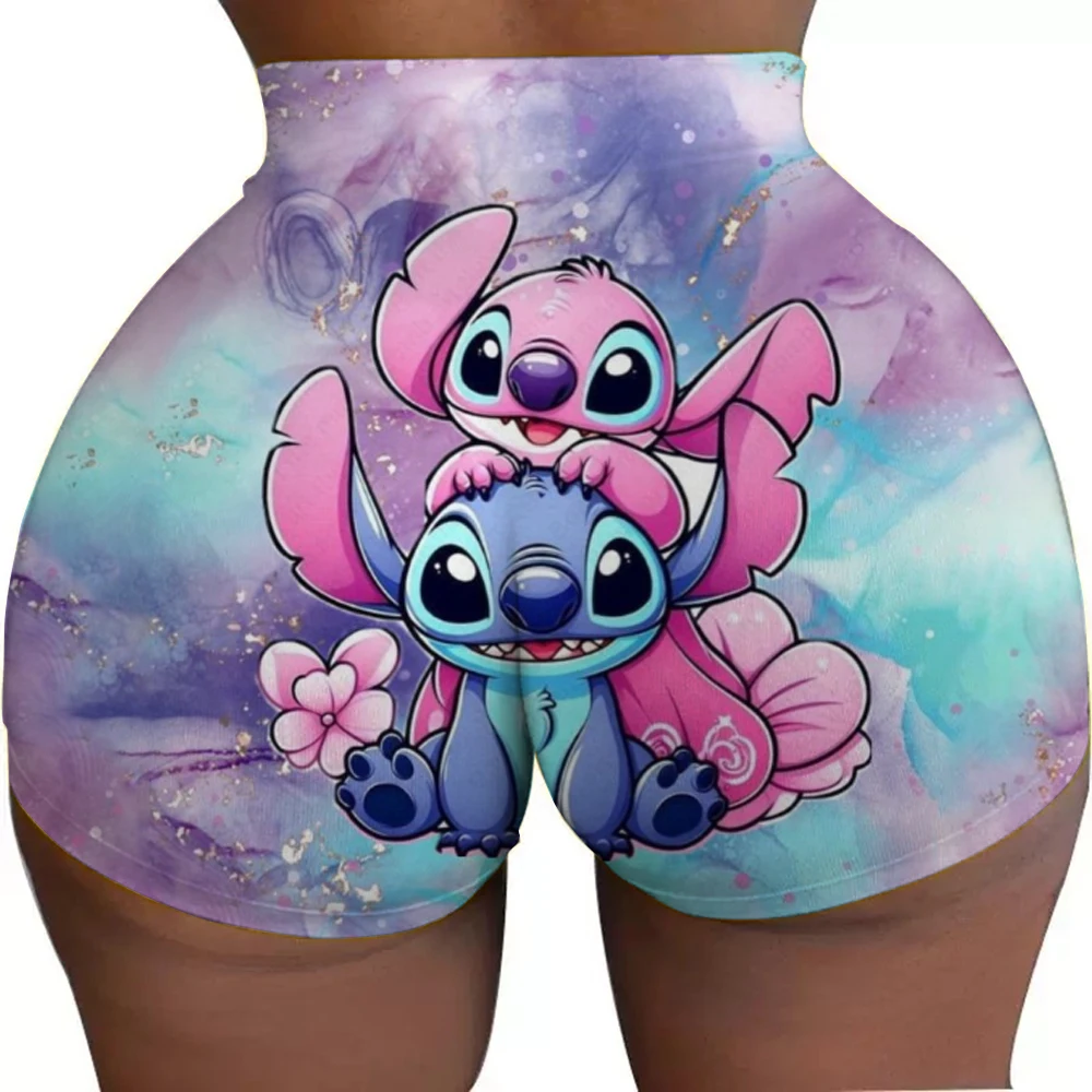Custom SLilo And Stitch Cartoon Gym Biker Running Shorts Women's Anime Workout Yoga Shorts