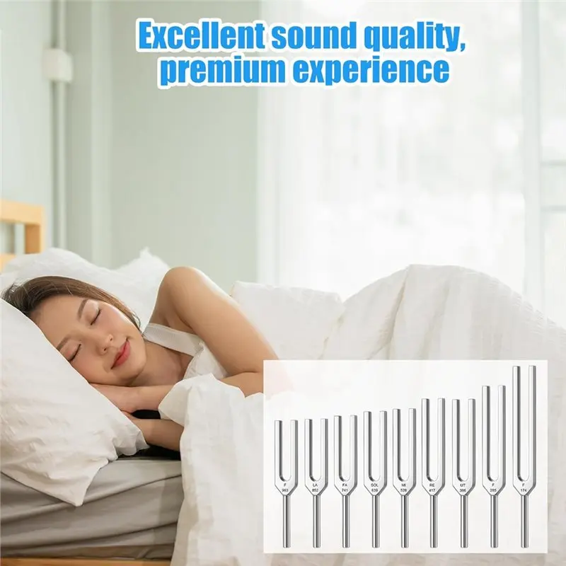 ABLB-Tuning Fork Set For Yoga& Sleep 9 Chakra Frequencies 174Hz- 963Hz, Includes Activator,For Mental Focus, Relaxation