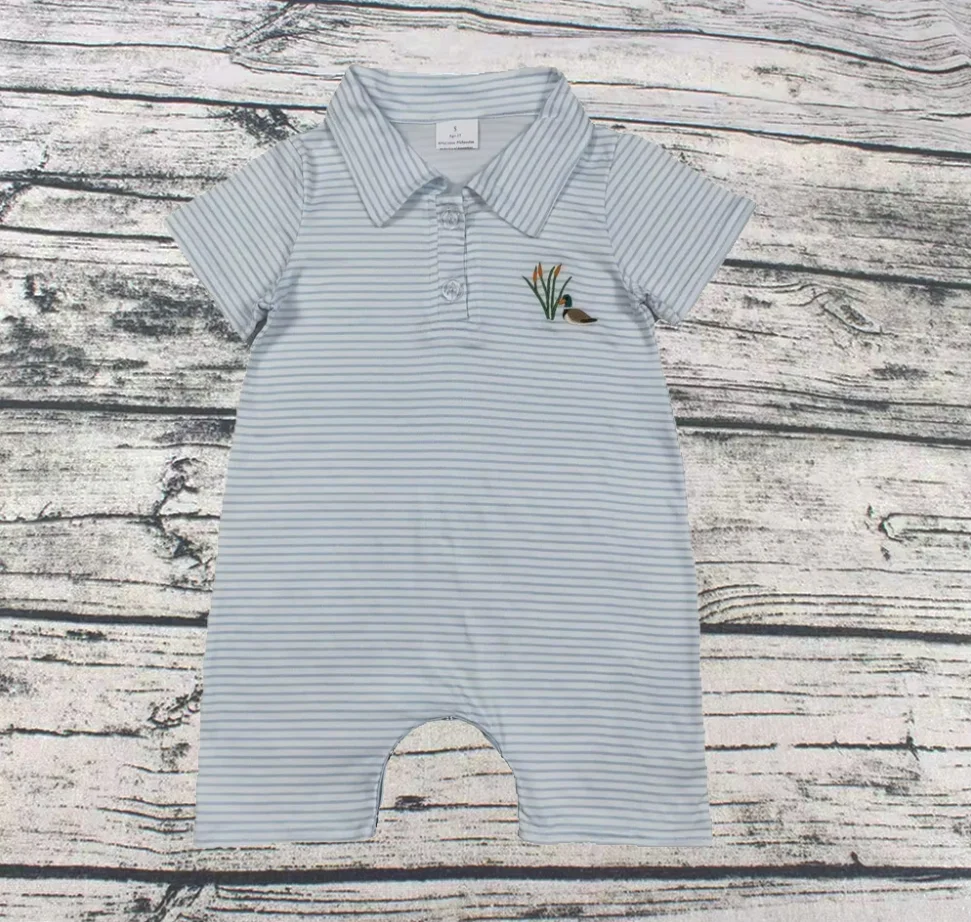 

Wholesale Kids Children Short Sleeves Buttons Newborn Toddler Embroidery Duck Baby Boy Stripes Summer Romper Infant Jumpsuit