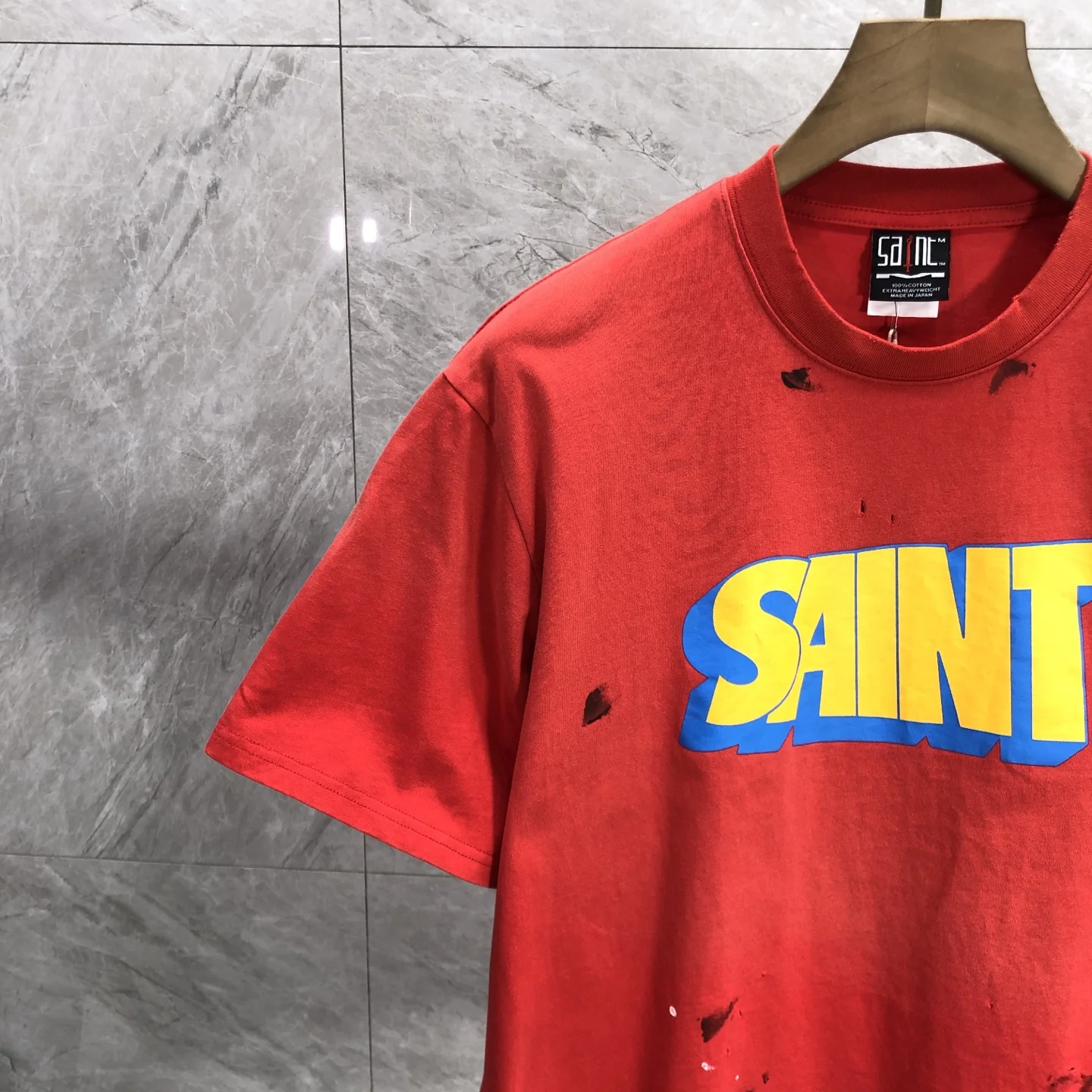 Washed Red Graffiti Saint T-Shirt Men Women Best Quality Summer Style Top T Shirt Tee Tops