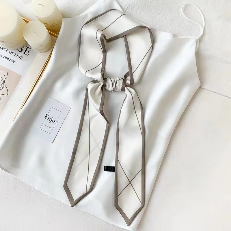 2024 Narrow Silk Scarf Women\'s Long Ribbon Tie Bag Decorative Ribbon Belt Headband Extra Long Small Scarf Hair Bands for Women