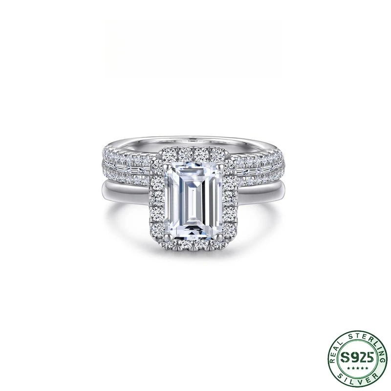 Hot selling fashion 100% S925 silver ring ladder high-end feeling cubic zirconia combination ring set for wedding jewelry