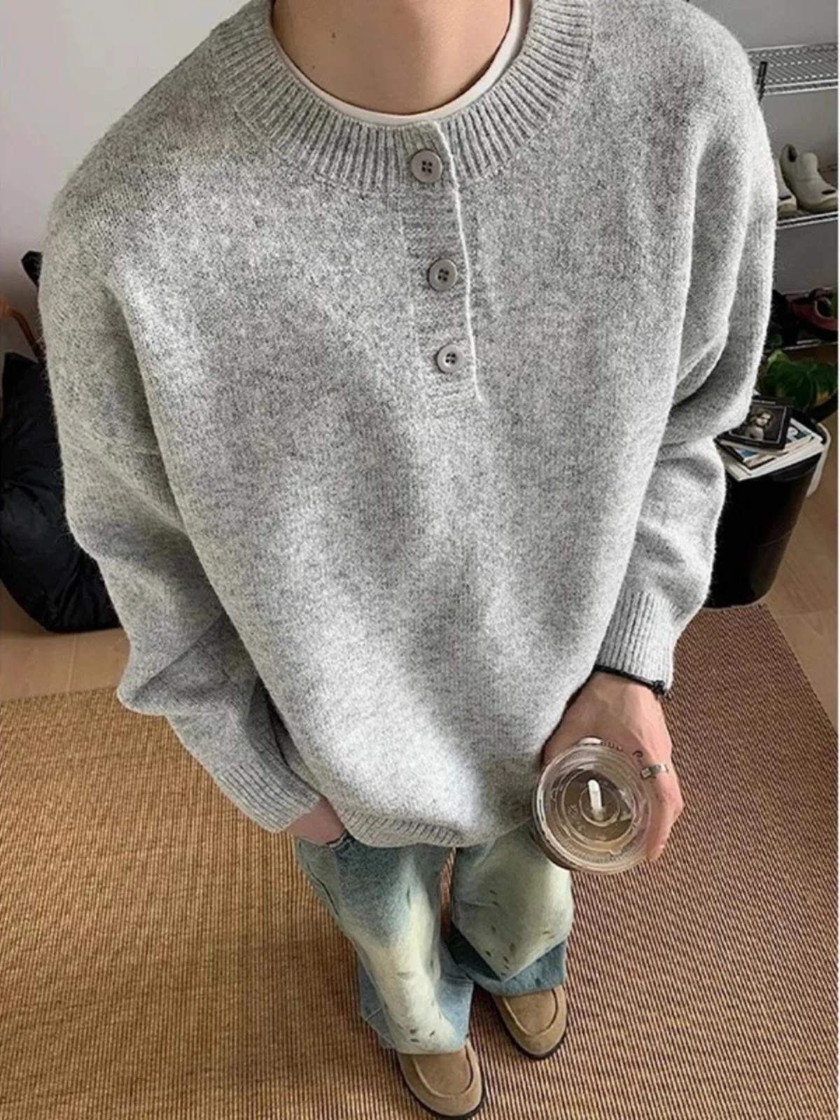 

Утепленный мужской зимний свитер с воротником хенли и флисовой подкладкой, удобный, свободного кроя, в американском стиле