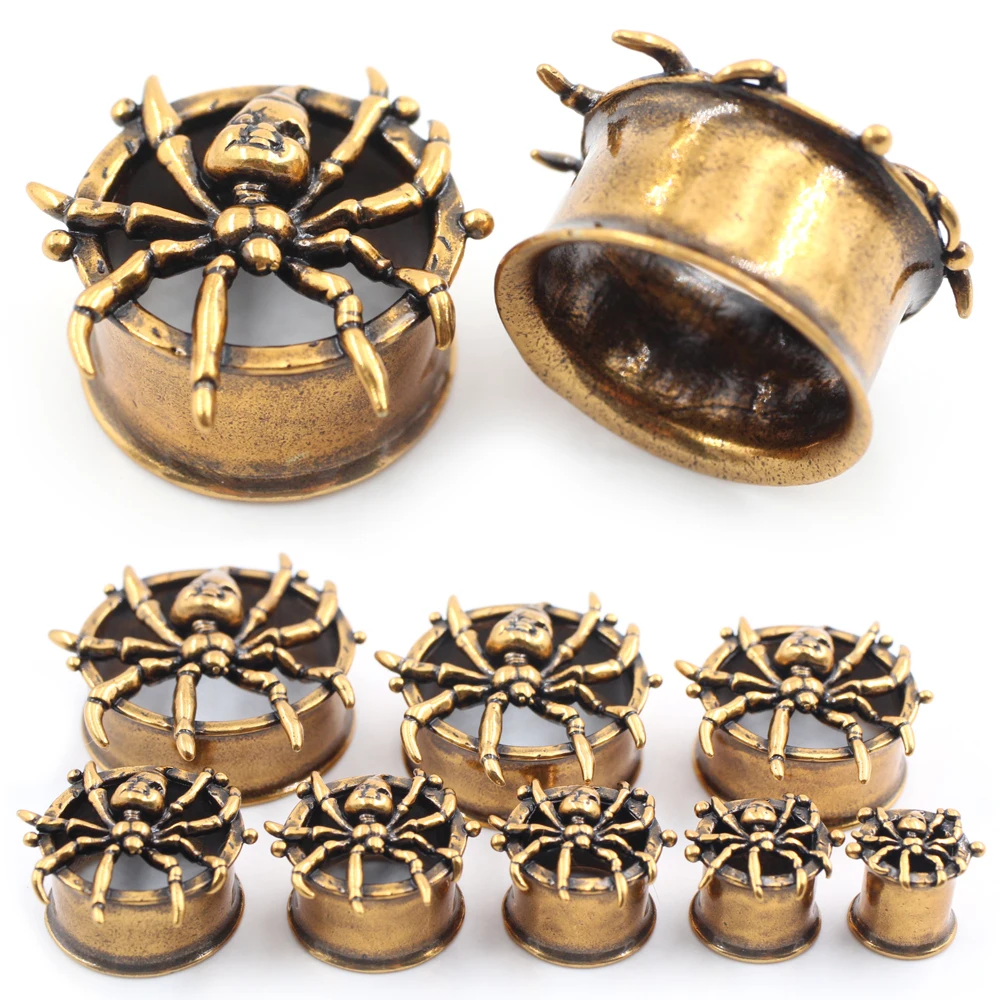 Alisouy 1 Stück Vintage Hohl-Kupfer-Spinnen-Ohrstretcher, Tunnel-Plugs, Expander, Flesh Stretcher, Gauges, Ohrringe, Piercing-Körperschmuck
