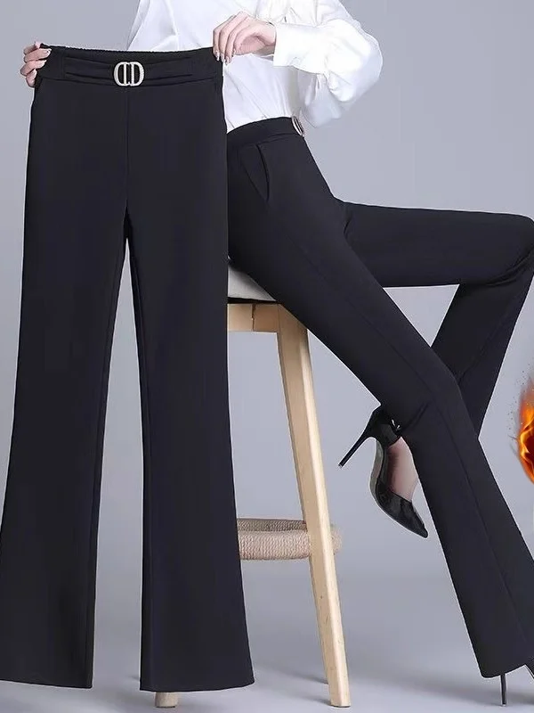 

Утепленные брюки-клеш с флисовой подкладкой, повседневные, осенне-зимние, новые, струящиеся, стройнящие, с высокой талией, широкие штанины