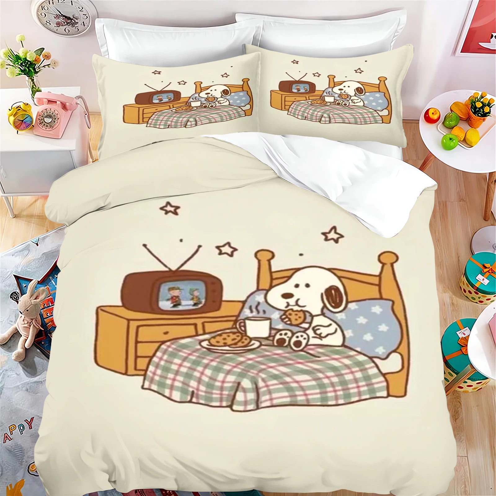 Snoopy Quilt Cover 100% Polyester Happy Puppy 3D Cute Print Comfortable Set Soft Bedding for Teenager Children New Design