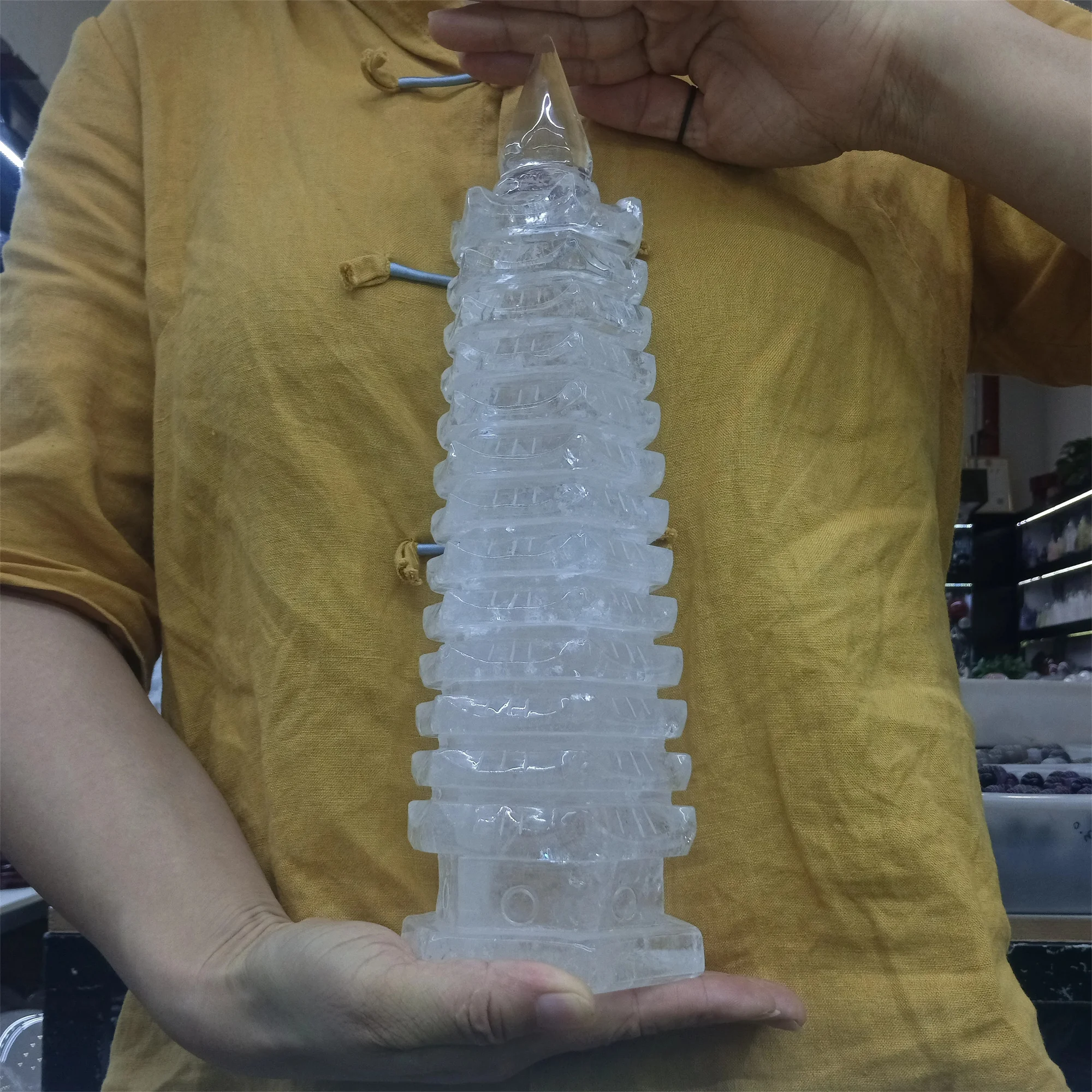 Huge Natural White Quartz Wenchang Tower,Transparent Crystal Carved Tower,Mineral Tower,Degaussing Divination Decor Meditation