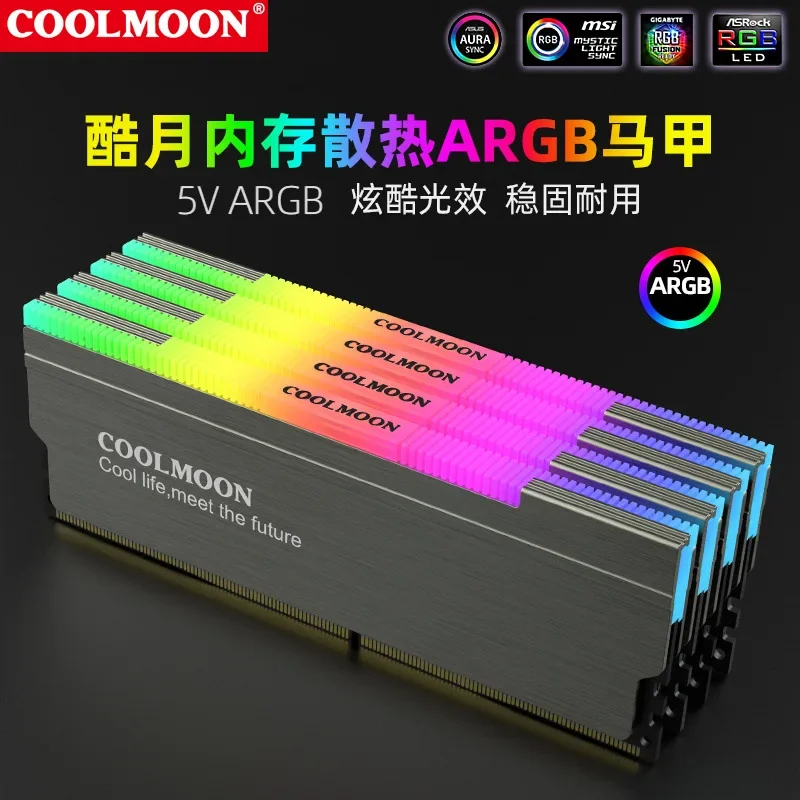 

COOLMOON CR-D134S ARGB RAM Радиатор Кулер Настольный компьютер ПК 5 В 3PIN Охлаждающий разбрасыватель радиатора