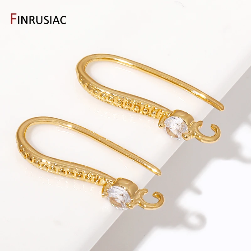 18K Gold Plated Brass Zircon Ear Wire with Open Loop Earring Hooks For Earrings Making Supplies, DIY Findings Accessories