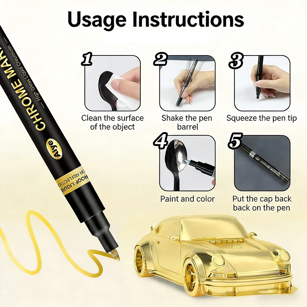 0.7mm 6 Colors Mirror Marker Pen DIY Reflective Paint Pens Chrome Markers Gold Silvery Copper Model Painting Repainting image 4