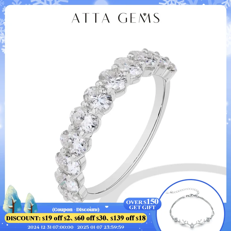 ATTAGEMS Oval Cut Moissanite Rings for Women 1.8CTW DVVS1 Diamond S925 Silver 18K Gold Plated Matching Wedding Band Jewelry Gift