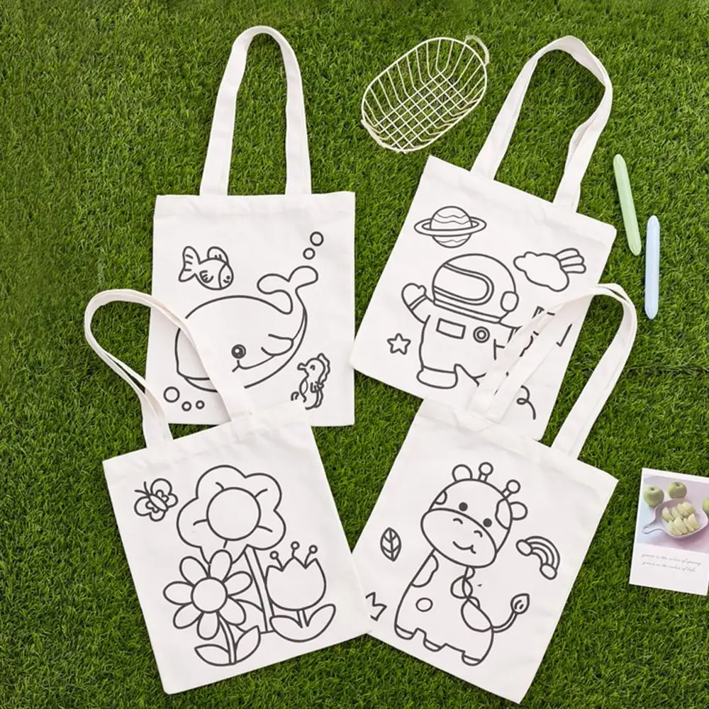 Small Gift Painting DIY Graffiti Canvas Bag Reusable Durable Cartoon Tutorial Bag Large Capacity Thickened Tote Bag Student