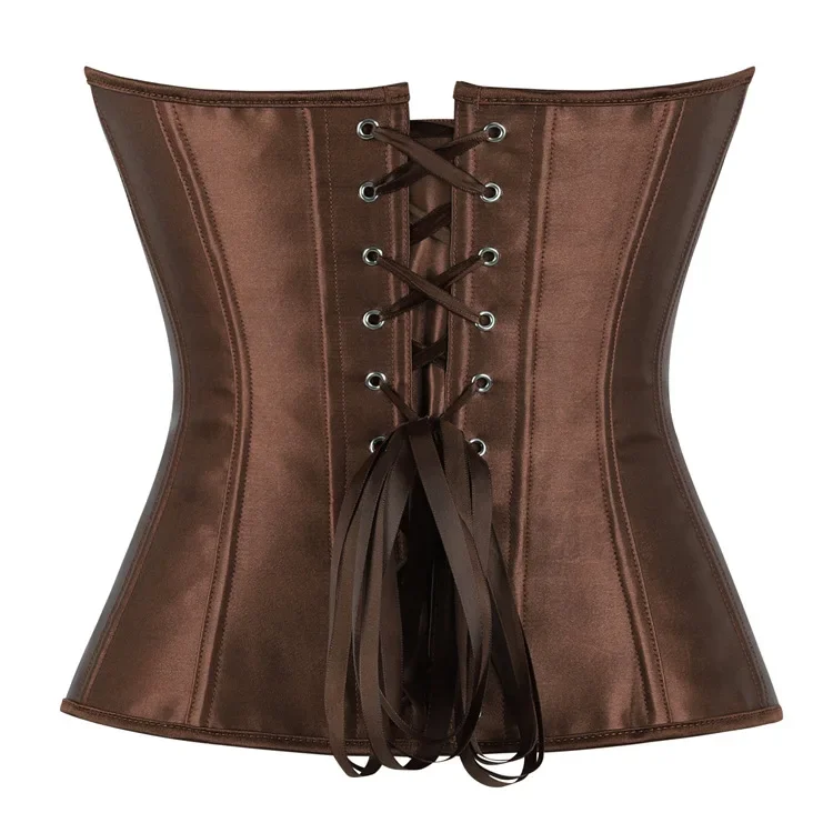 

Sexy Brown Satin Corsets Bustiers Women Elegant Vintage Overbust Lace Up Zipper White Black Corset Lingerie Body Shaper