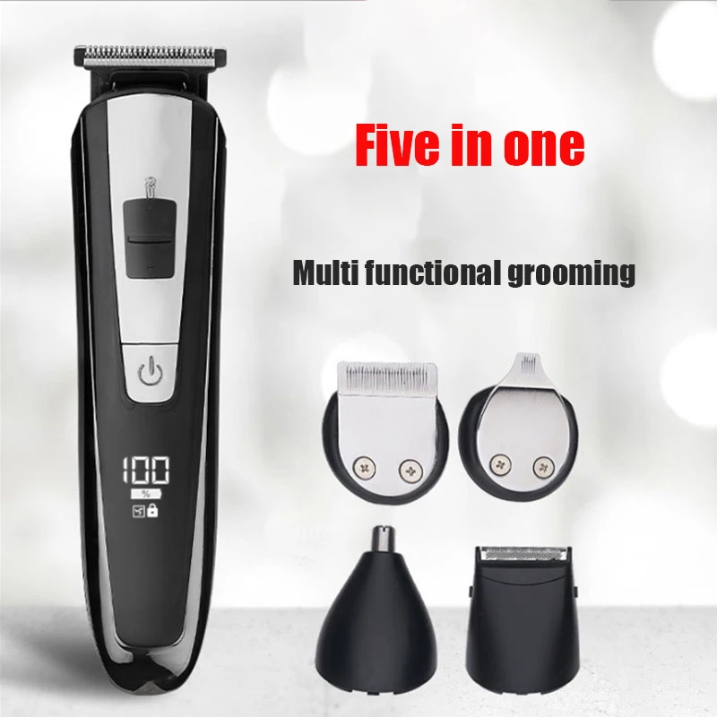 WAIKIL Professional Electric Men's Hair Clipper Hair Trimmer Five in One Shaver USB Rechargeable Cordless Digital Barber