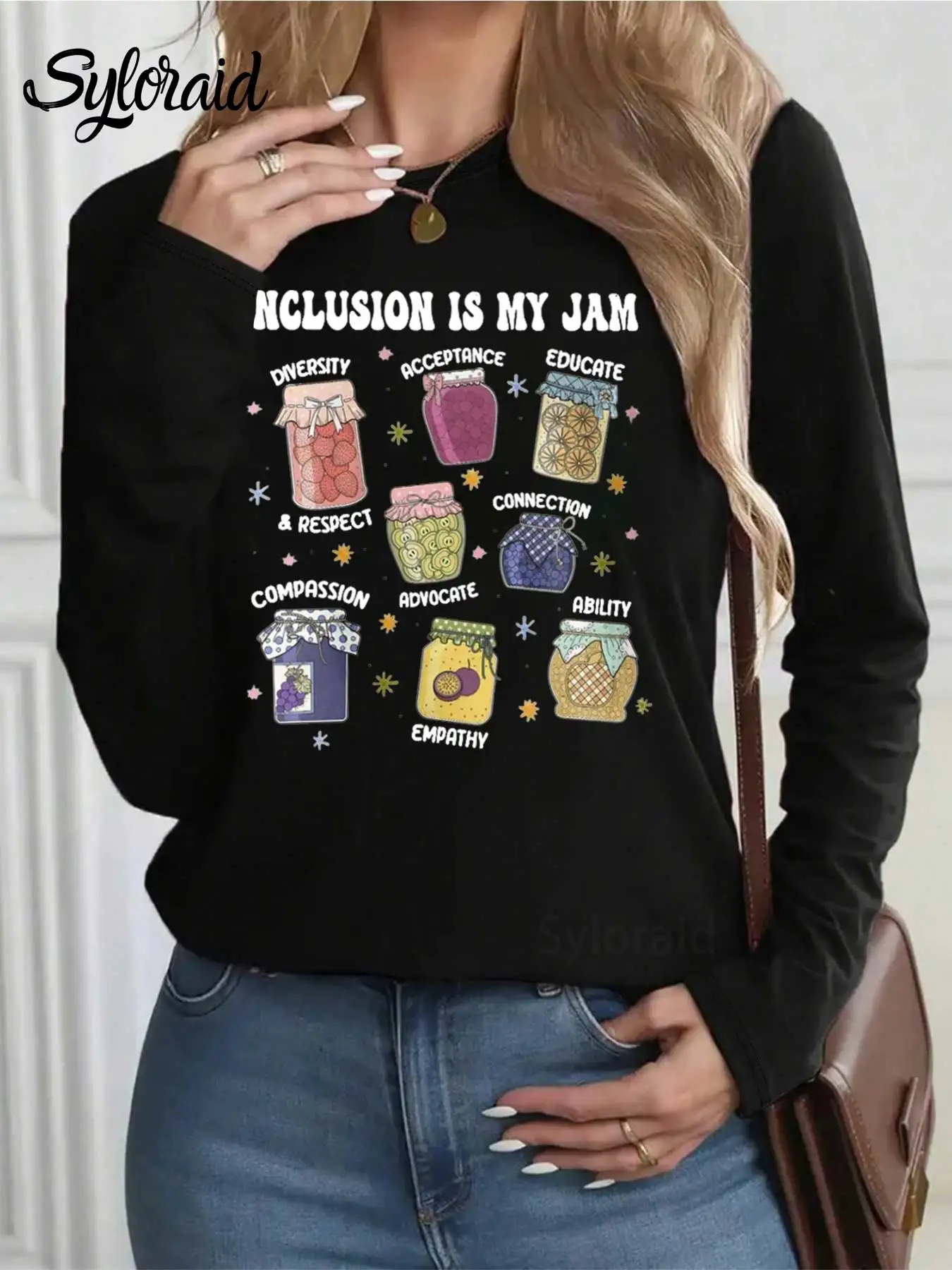 Dames T-shirt met lange mouwen Inclusion Is My Jam T-shirt Autisme Bewustzijn Instant Shirt Mode Ronde hals Casual Top